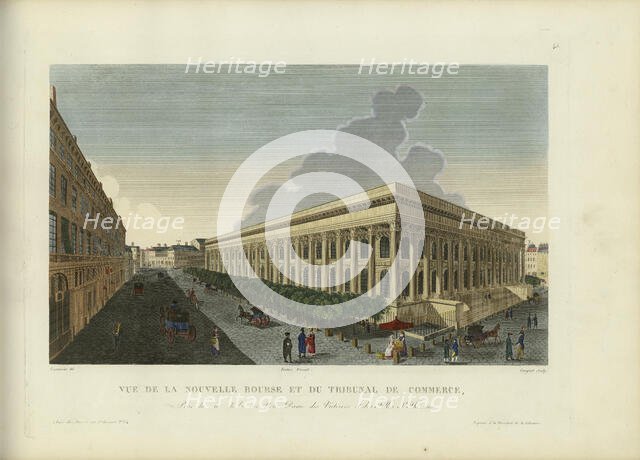 Vue de la nouvelle Bourse et du tribunal de commerce, prise du coin de la rue Notre..., 1817-1824. Creator: Courvoisier-Voisin, Henri (1757-1830).