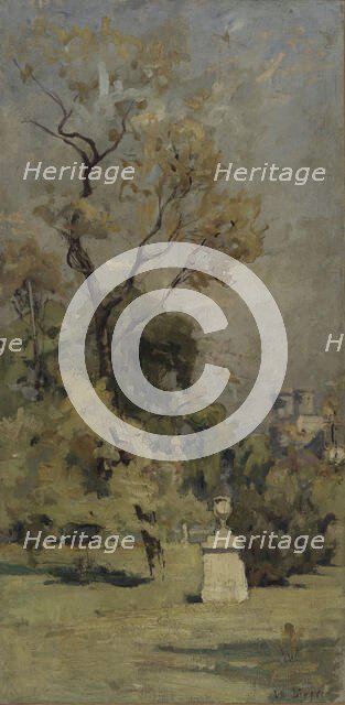 Esquisse pour l'escalier des fêtes de l'Hôtel de Ville de Paris : Un coin du Luxem..., c.1888-1893. Creator: Maurice Le Lièpvre.