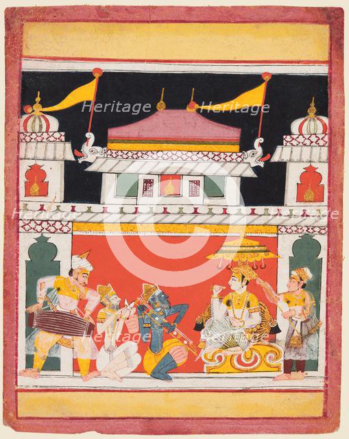 Shri Raga, from a Ragamala series; Three musicians perform before a noble, c. 1650. Creator: Unknown.
