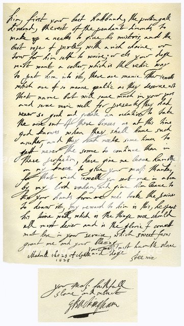 Letter from George Villiers, Duke of Buckingham, to James I, 25th April 1623.Artist: George Villiers, 1st Duke of Buckingham