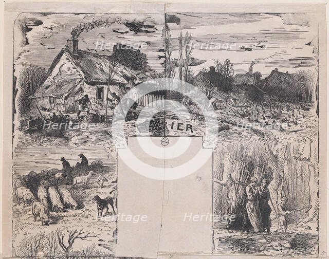 February from Album of Rustic Subjects, 1859. Creator: Charles Emile Jacque.