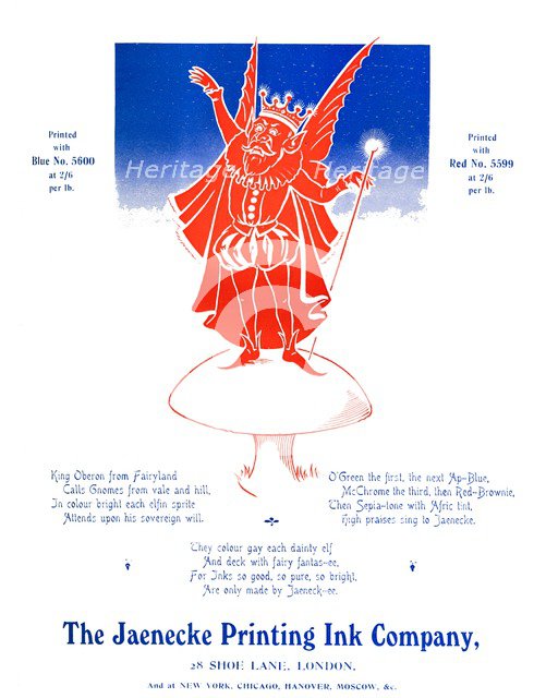 'King Oberon - The Jaenecke Printing Ink Company', 1907. Artist: Unknown.
