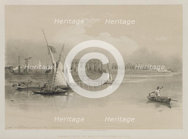 Egypt and Nubia, Volume I: General View of the Ruins of Luxor, From the Nile, 1846. Creator: Louis Haghe (British, 1806-1885); F.G.Moon, 20 Threadneedle Street, London.