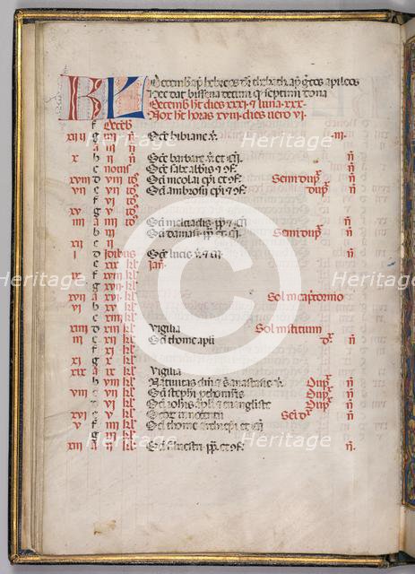 Missale: Fol. 8v: December Calendar Page, 1469. Creator: Bartolommeo Caporali (Italian, c. 1420-1503).