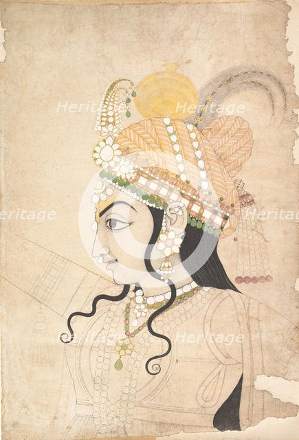 Head of Krishna: cartoon for a mural of the Raslila , ca. 1800. Creator: Sahib Ram.