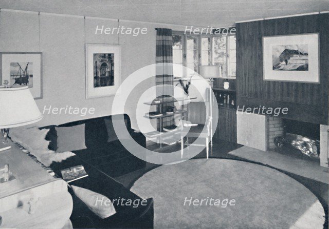 'Sewall Smith. Living-room in the architect's own home at Niagara Falls, N.Y., in a turquoise, coral Artist: Unknown.