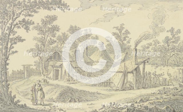 Village landscape in front of a blacksmith's shop, c1760. Creator: Johann Georg Wille.