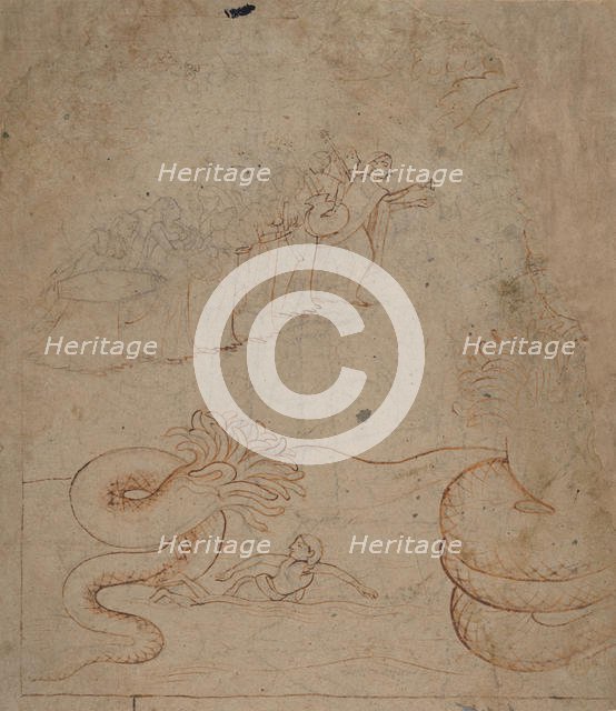 Krishna Subdues the Serpent Kaliya in the Yamuna River..., ca. 1780. Creator: Unknown.