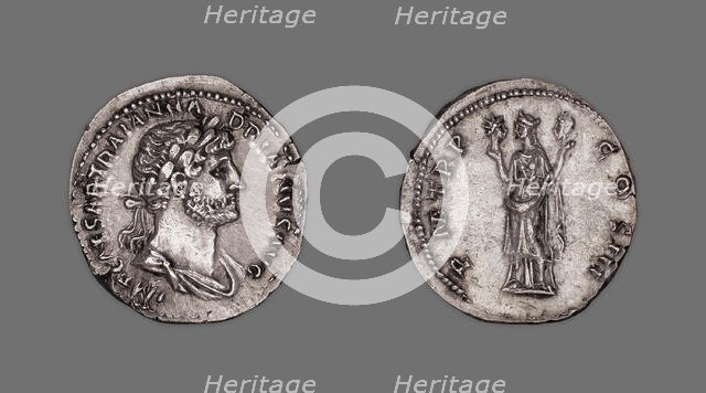 Denarius (Coin) Portraying Emperor Hadrian, 119-22, issued by Hadrian. Creator: Unknown.