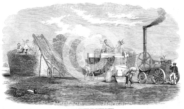Combined thrashing and stacking machine, 1861. Creator: Unknown.