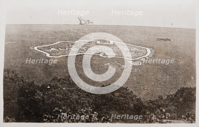 Large map of Australia carved into the chalk downs at Hurdcott Camp (Compton Chamberlayne), c1917. Creator: Murphy.