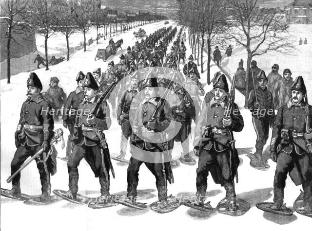 ''Returning from Snow-Shoe Drill; The Regiment of Canadian Artillery passing through the..., Quebec. Creator: Unknown.