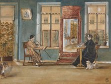 Actor Nikolay Osipovich Dur (1807-1839) with his woman in the living room, 1839. Creator: Hampeln, Carl, von (1794-after 1880).