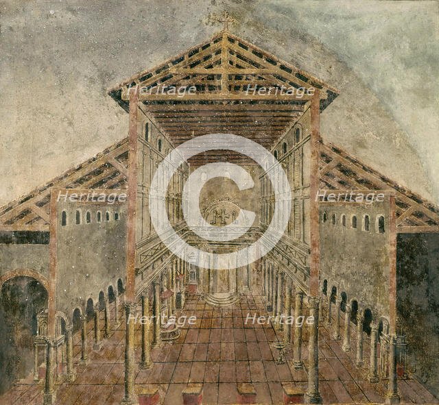 Constantine's Old St. Peter's Basilica as it looked in the 4th century, 1616. Creator: Ricci (Il Novara), Giovanni Battista (1537-1627).
