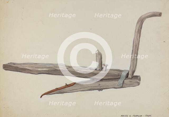 Wooden Plow, c. 1937. Creator: Majel G. Claflin.