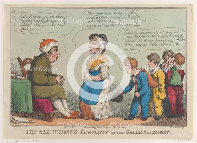 The Old Womans Complaint, or the Greek Alphabet, January 15, 1809., January 15, 1809. Creator: Thomas Rowlandson.