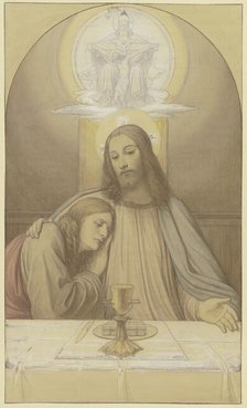 Christ with the Beloved disciple John, half-figures at the table of the Last Supper..., 1874. Creator: Eduard von Steinle.
