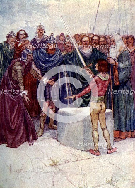 'He stood there holding the magic sword in his hand', (1905).Artist: A S Forrest