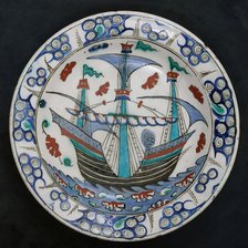 Dish with Sailing-ship Design, Turkey, ca. 1600. Creator: Unknown.