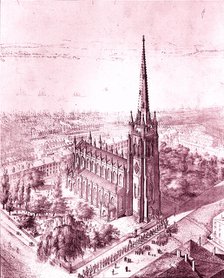 Bird's Eye View of Trinity Church, New York, 1847. Creator: John Forsyth.