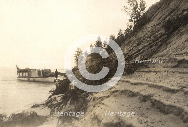 View of the crumbling sandy right bank of the Zeya River, 1909. Creator: Vladimir Ivanovich Fedorov.