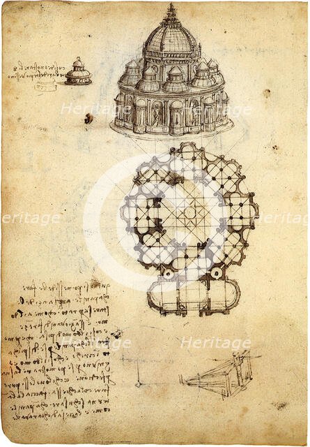 Codex Ashburnham: Studies for a building on a centralized plan, 1488-1490. Creator: Leonardo da Vinci (1452-1519).