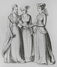 A bourgeoise, a peasant and a noblewoman, 14th century, (1878).  Creator: Unknown.