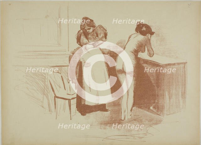 The Massage With Coarse Hair Glove, Wash and Line Plate, 1895. Creator: Jean Louis Forain.