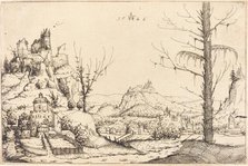 Landscape with High Cliffs, River, and City, 1546. Creator: Augustin Hirschvogel.