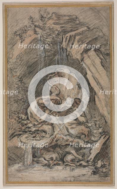 Fountain with Two Tritons Blowing Conch Shells, c. 1736. Creator: François Boucher (French, 1703-1770).