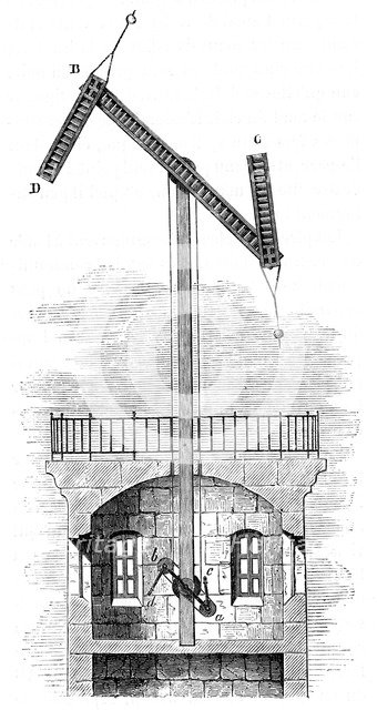 Sectional view of a telegraph tower for Claude Chappe's semaphore, 1792, (c1870). Artist: Unknown