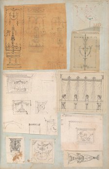 Page from a Scrapbook containing Drawings and Several Prints of Architecture, Int..., ca. 1800-1850. Creators: Workshop of Charles Percier, Workshop of Pierre François Léonard Fontaine.