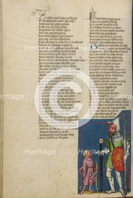 David and Goliath; Weltchronik, about 1400-1410. Creator: Unknown.