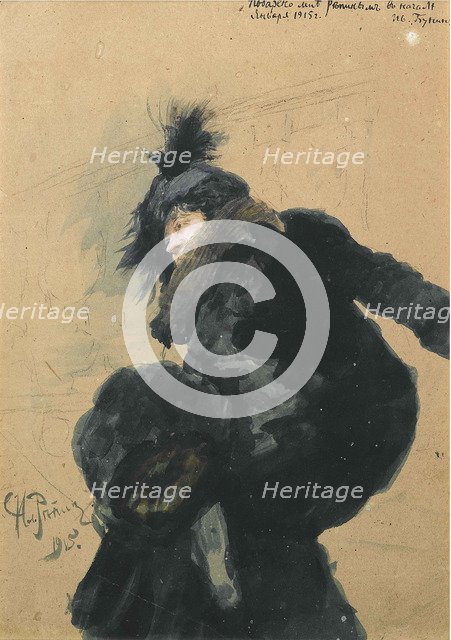 Woman in Fur Coat, 1915. Artist: Repin, Ilya Yefimovich (1844-1930)