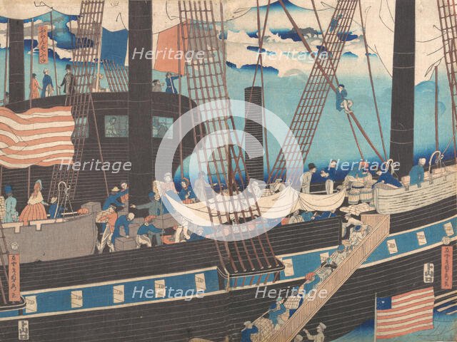 “Yokohama Trade: Westerners Loading Cargo” , 4th month, 1861. Creator: Sadahide Utagawa.