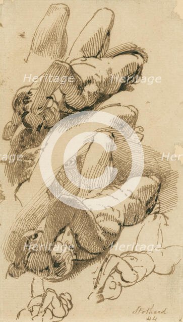 Sketches of a reclining male nude, (c1800?). Creator: Thomas Stothard.