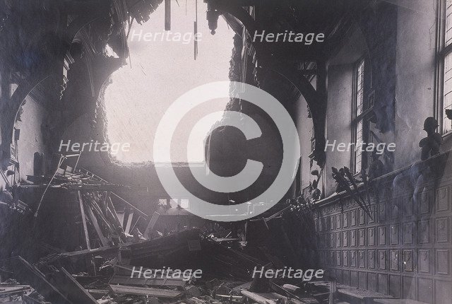 Interior view of Middle Temple Hall, City of London, after an air raid, c1941. Artist: Anon
