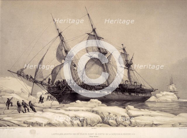 The Astolabe caught in ice on its voyage of exploration to the Pacific Islands, Feb 1838. Creator: Auguste Etienne Francois Mayer.