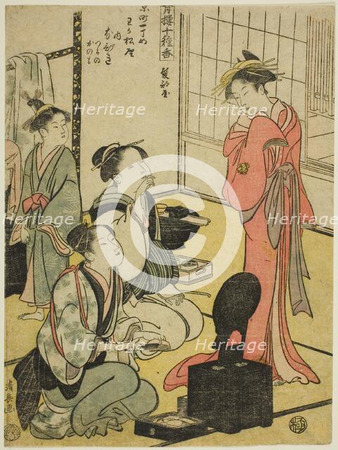 Hairdressing Room (Kamibeya), from the series "Ten Kinds of Incense in the Pleasure..., c. 1793/94. Creator: Torii Kiyonaga.