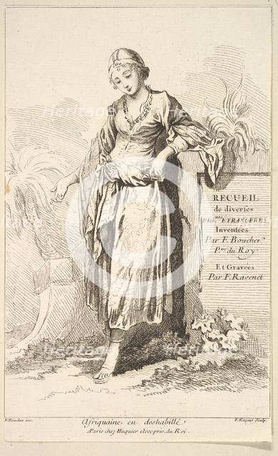 Afriquaine en deshabillé, from Recueil de diverses fig.res étrangeres Inventées pa..., 18th century. Creator: Simon François Ravenet.