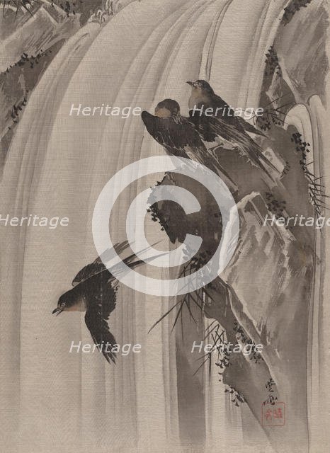 Swallows by a Waterfall, ca. 1887. Creator: Kawanabe Kyosai.