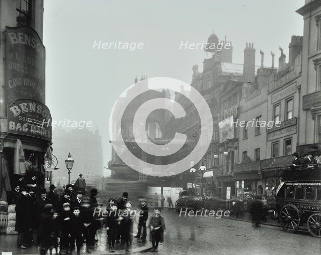Crowd of people in the street, Tottenham Court Road, London, 1900. Artist: Unknown.
