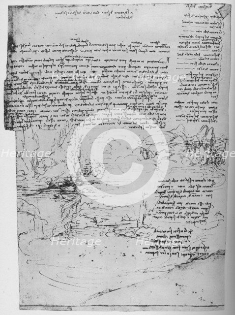 'Page of Text with Sketches of Landscape', c1480 (1945). Artist: Leonardo da Vinci.