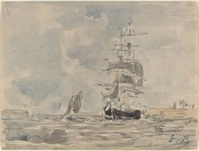 Seascape with Sailing Vessel, c. 1875. Creator: Eugene Louis Boudin.