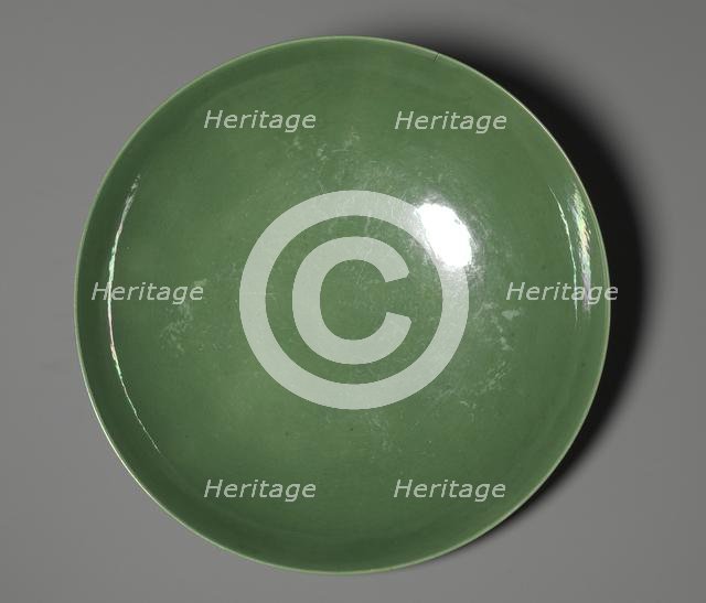 Dish with Green Glaze and Carved Floral Designs, 1736-1795. Creator: Unknown.