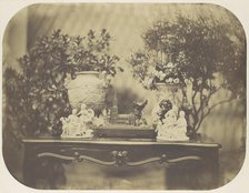 [Table Top Still Life with Model Cathedral and Small Sculptures], ca. 1856. Creator: Louis-Rémy Robert.