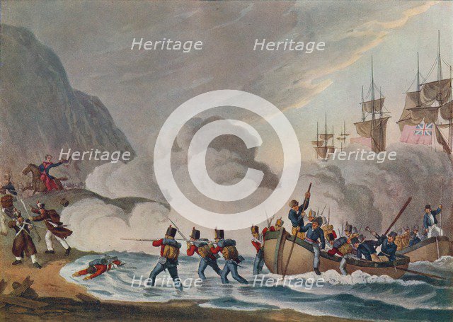 'Landing Troops in the Face of the Enemy', c1820 (1909). Artist: Matthew Dubourg.