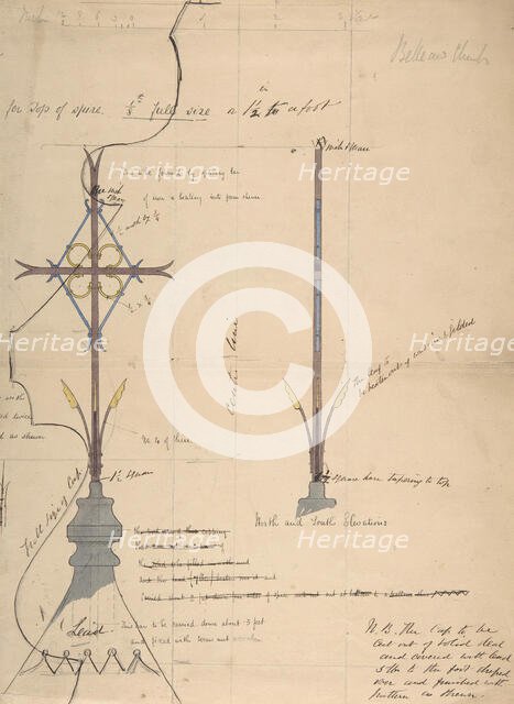 Design for a Cross Supported by Lead Roof Cap, for Belleaw Church, ca. 1880. Creator: Richardson Ellson & Co.