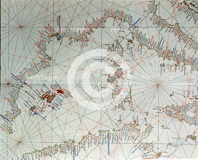 Atlas of Joan Martines, Messina, 1582. Portulan chart of western Mediterranean, with European coa…