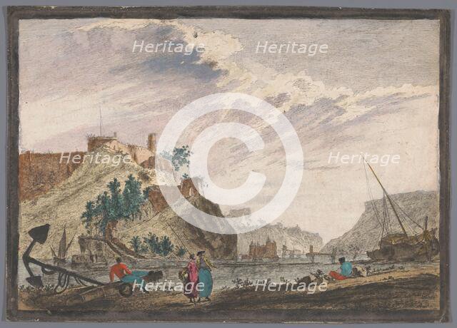 View of a harbour with rocks, 1700-1799. Creator: Marie-Jeanne Ozanne.